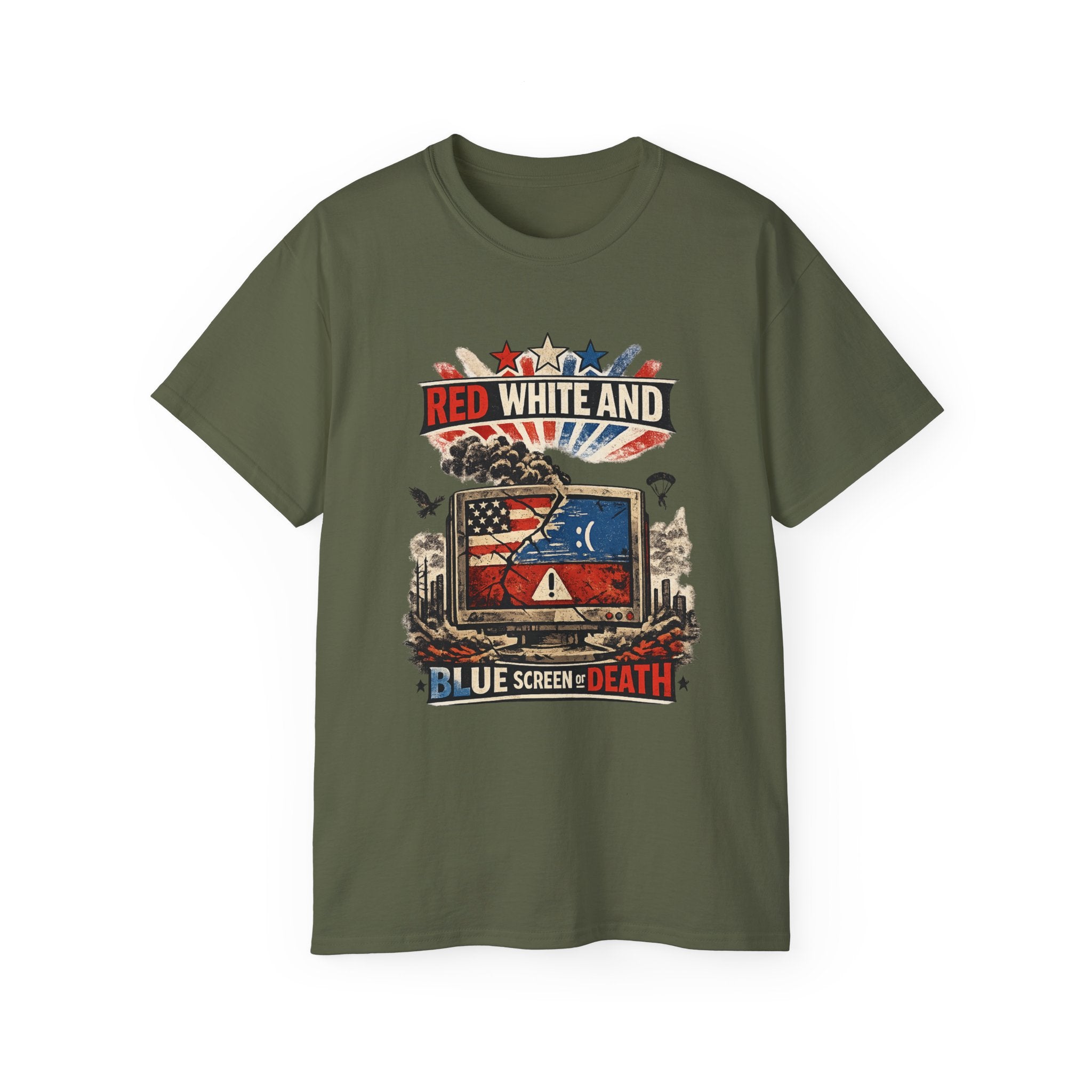 Patriotic 'Red White and Blue Screen of Death' Graphic Tee