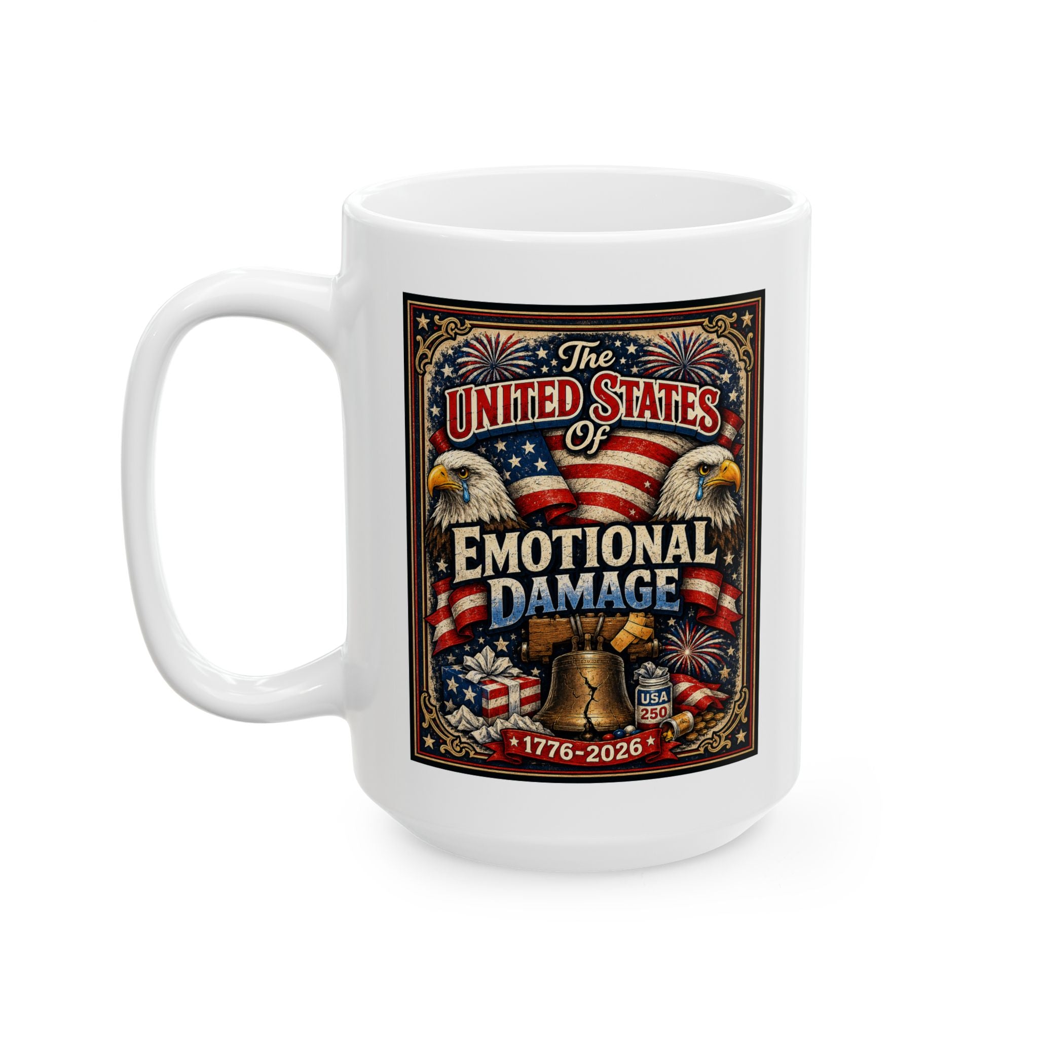 United States of Emotional Damage Patriotic Eagle Ceramic Mug – Proud American 15oz Coffee Cup