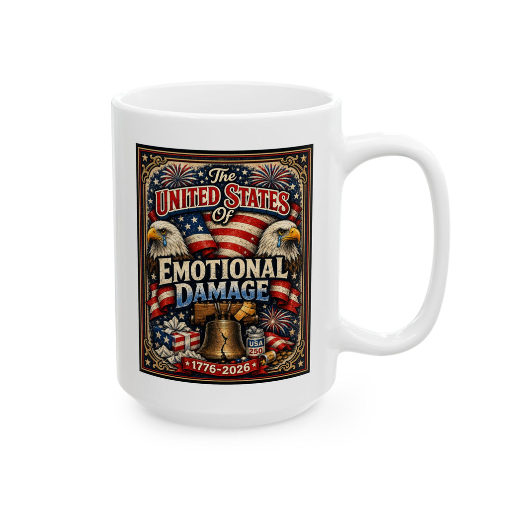 United States of Emotional Damage Patriotic Eagle Ceramic Mug – Proud American 15oz Coffee Cup
