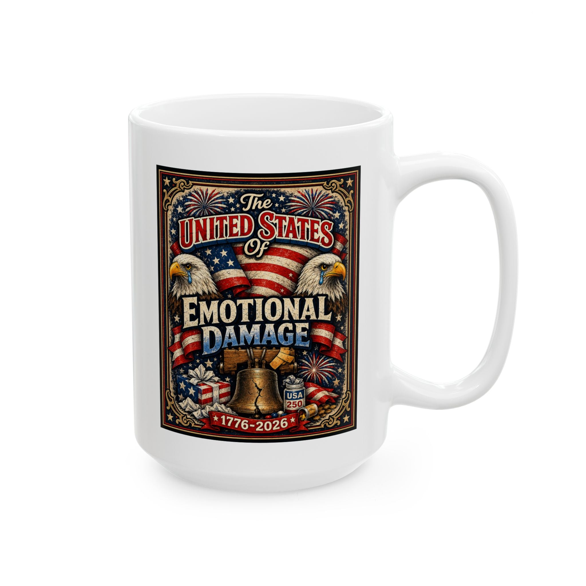 United States of Emotional Damage Patriotic Eagle Ceramic Mug – Proud American 15oz Coffee Cup